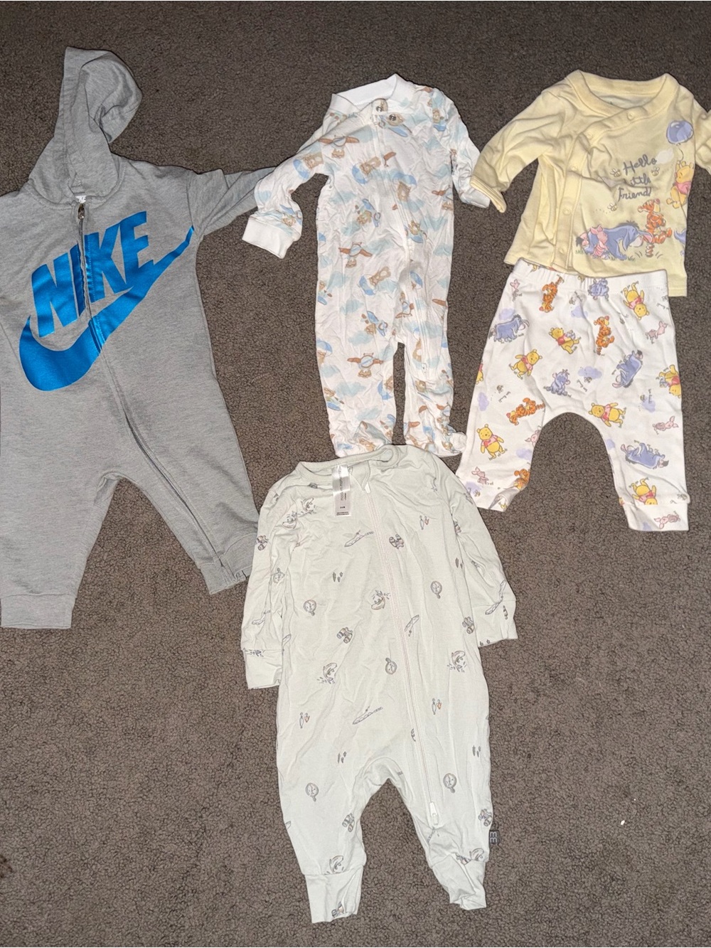 Nike Gray Hooded Baby Footie with Bright Blue Logo